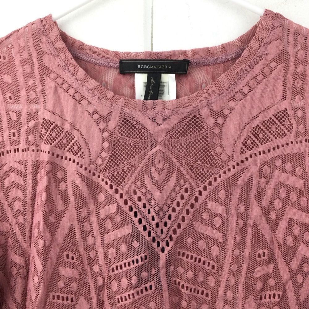 NWT BCBGMAXAZRIA Rose Pink “AGDA”‎ Fitted Lace Long Sleeved Top - Medium - Picture 3 of 10
